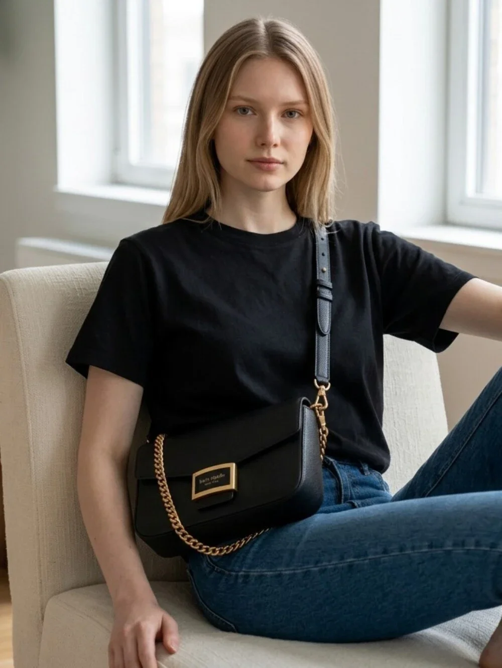 New Kate Spade ♠️ Katy Textured Black Leather Flap Chain bag Purse